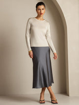 [Grå] SilkSilky-DK Long Sleeve Crew Neck T-shirt til kvinder 009