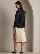 [Sort] SilkSilky-DK Long Sleeve Lapel Collar Dameskjorte 002