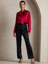 [Vin] SilkSilky-DK Long Sleeve Tie Neck Damebluser 003