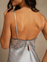 [Gråblå] SilkSilky-DK Sleeveless Deep V Neck Natkjole 004