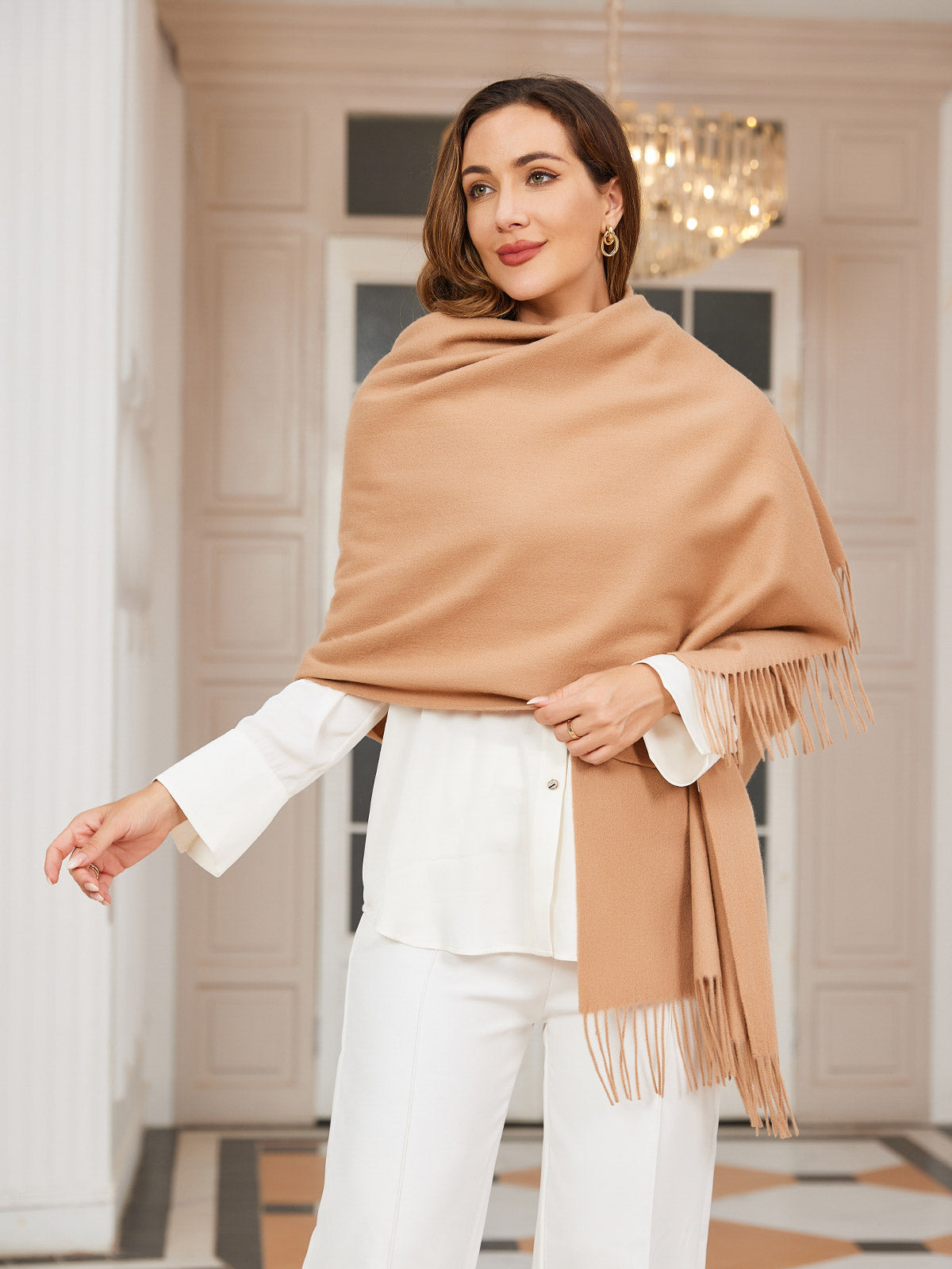 [Tan] SilkSilky-DK Uld Halstørklæde 004