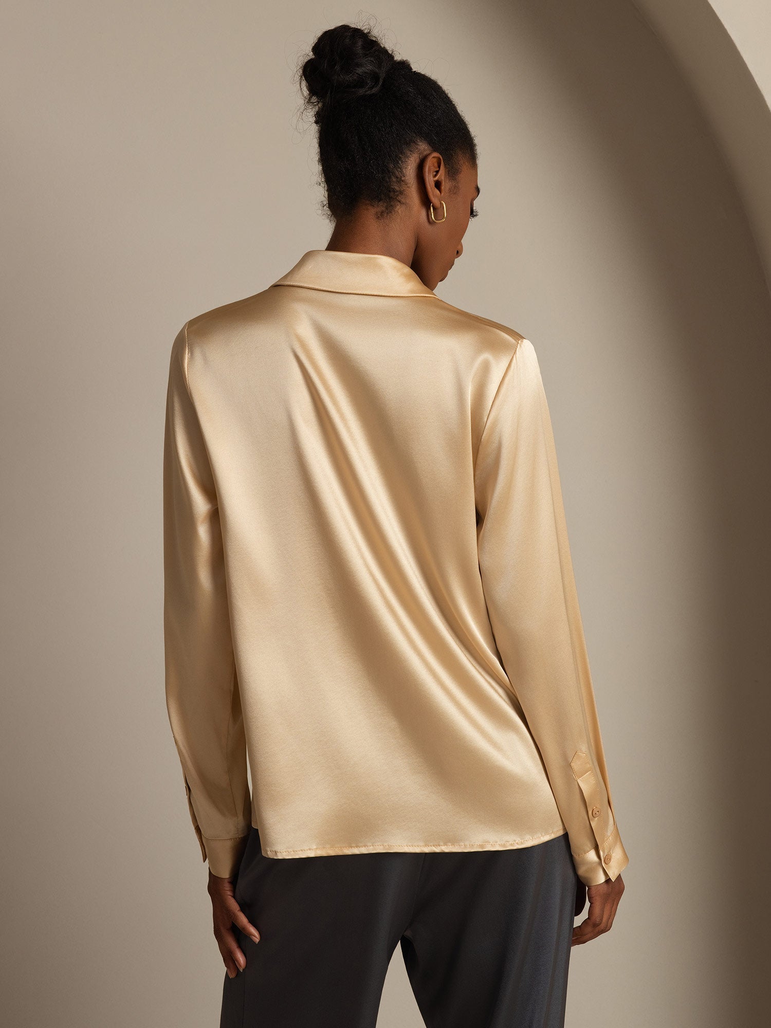 [Champagne] SilkSilky-DK 19Momme Silke Womens Shirt 003