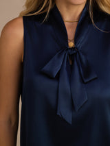 [Mørkeblå] SilkSilky-DK Sleeveless Tie Neck Camisole Top 007