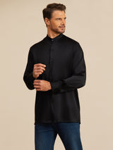 [Sort] SilkSilky-DK Long Sleeve Stand Collar Herreskjorte 005