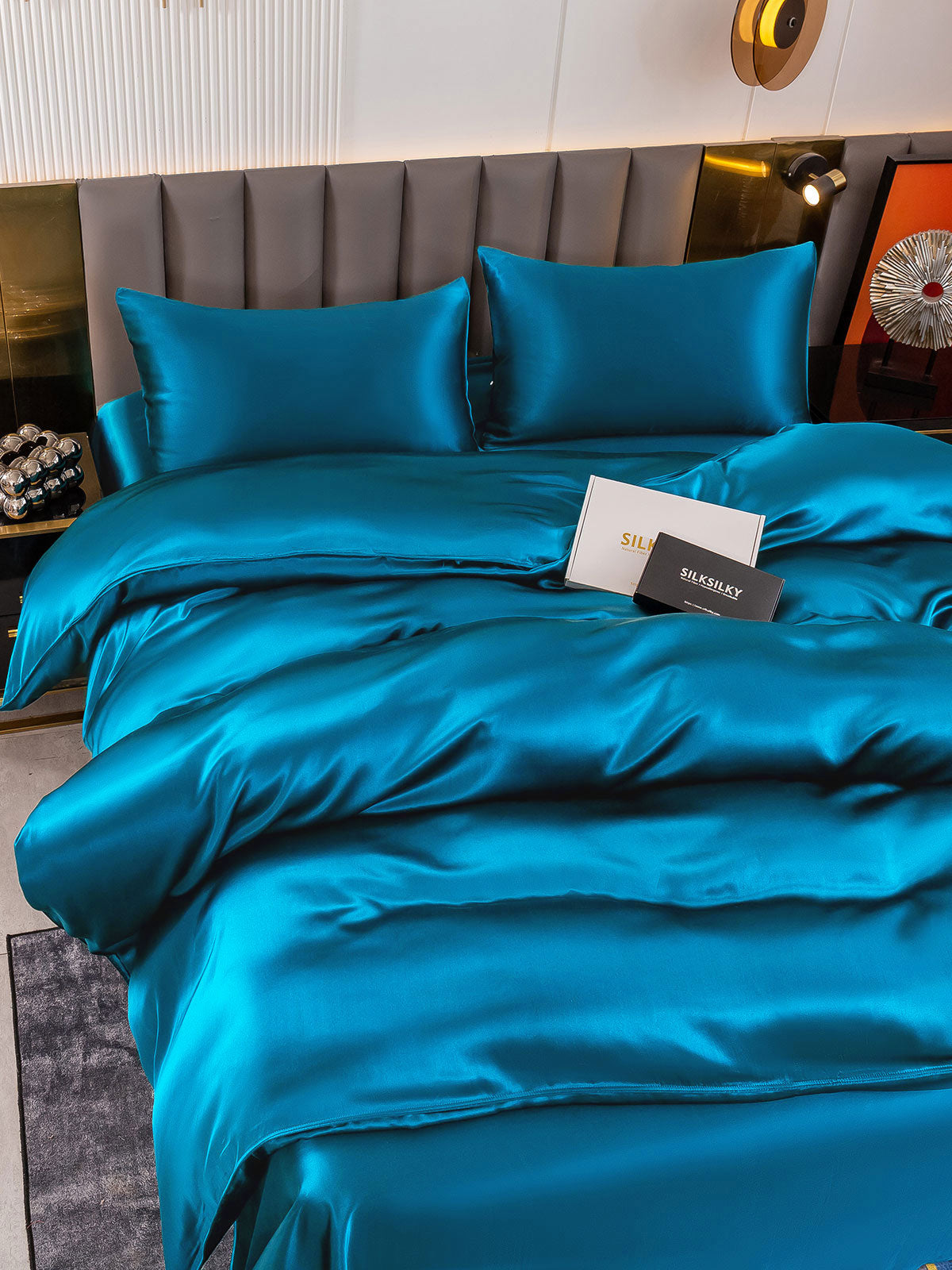 [Blågrøn] SilkSilky-DK 19Momme Bedding Set 003
