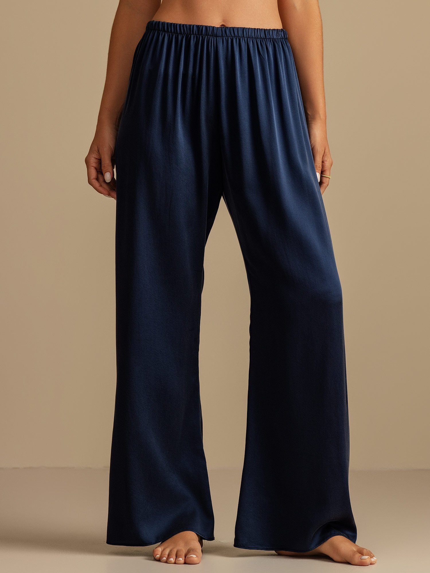 [Mørkeblå] SilkSilky-DK 19Momme Silke Womens Sleep Bottoms 006,