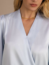 [Lyseblå] SilkSilky-DK Long Sleeve Wrap Damebluser 005