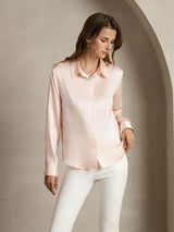 [Lys Pink] SilkSilky-DK Long Sleeve Lapel Collar Dameskjorte 006