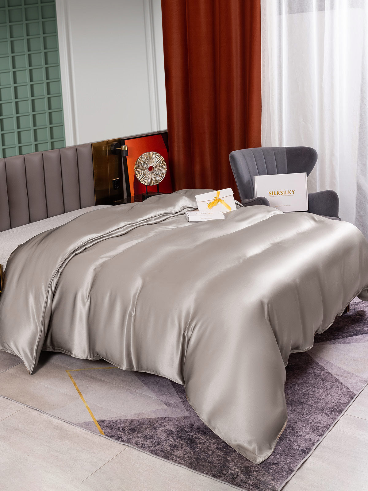 [Grå] SilkSilky-DK 25Momme Duvet Cover 004