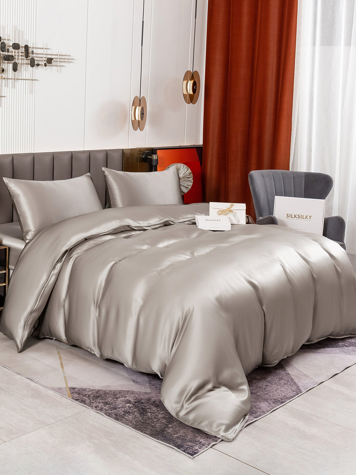 [Grå] SilkSilky-DK 19Momme Bedding Set 002