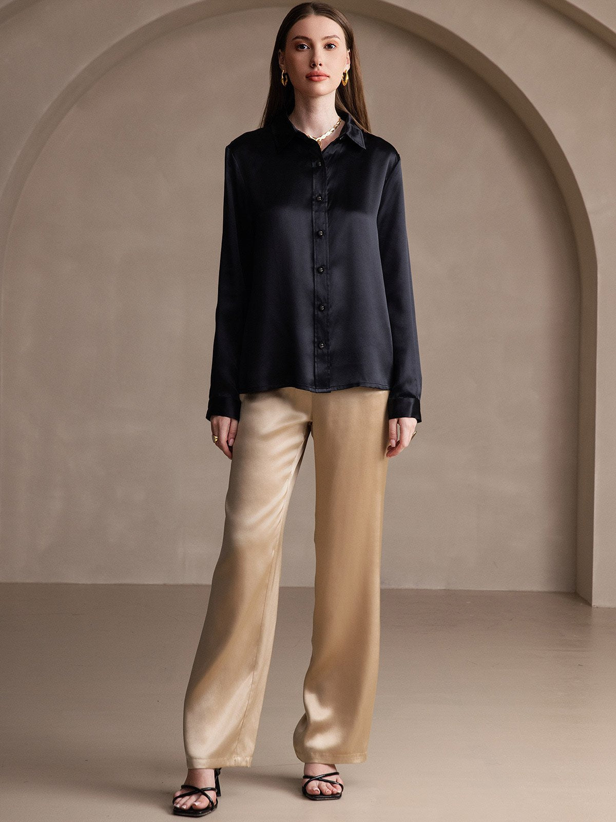 SilkSilky-DK 19Momme Silke Womens Shirt Sort 007