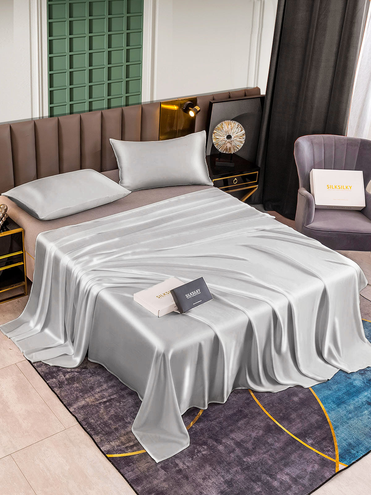 [Sølv] SilkSilky-DK 25Momme Bedding Set 003