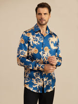 [Navy Drage] SilkSilky-DK Long Sleeve Lapel Collar Herreskjorte 004