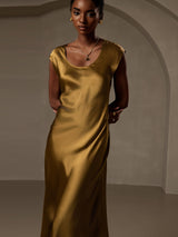 [Brun] SilkSilky-DK Kappeærmer Scoop Neck Kjole 003