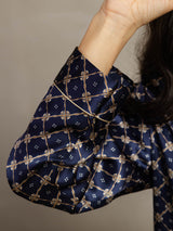[Marine Kæde] SilkSilky-DK Long Sleeve Lapel Collar Dame Pyjamas 007