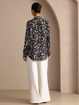 [Sorte Stænk] SilkSilky-DK Long Sleeve Lapel Collar Bluse 002