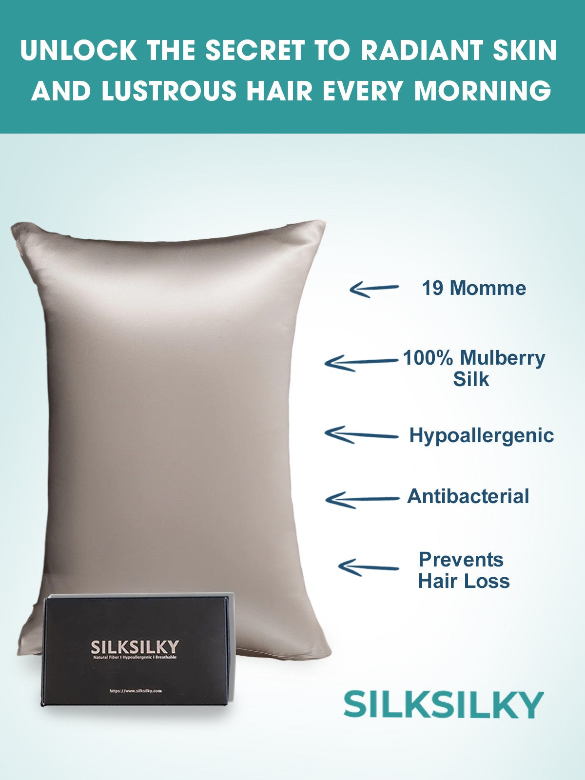 [Grå] SilkSilky-DK 19Momme Pillowcase 003