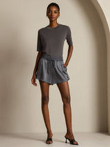 [Grå] SilkSilky-DK Half Sleeve Crew Neck T-shirt til kvinder 009