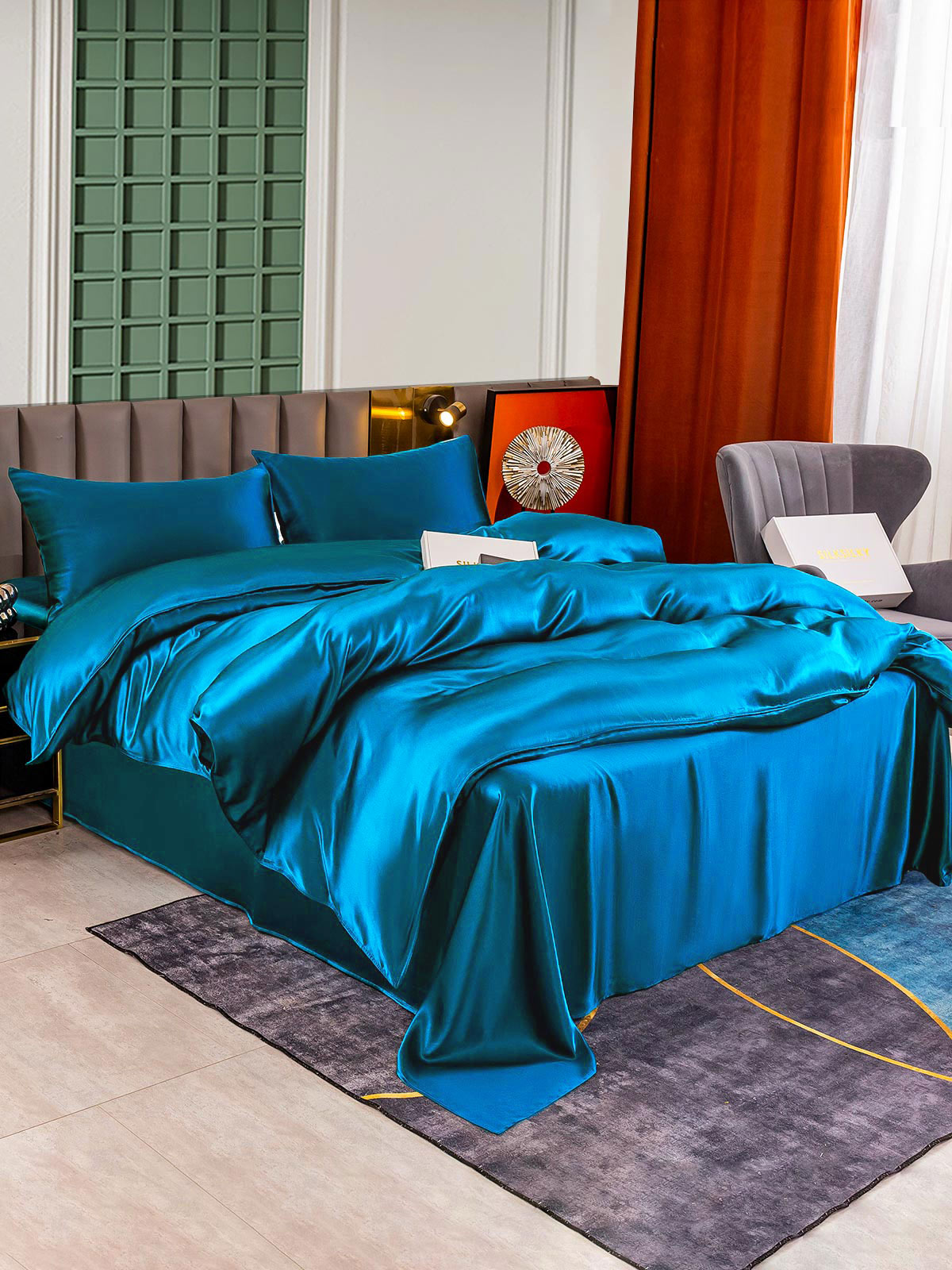 [Blågrøn] SilkSilky-DK 25Momme Bedding Set 002