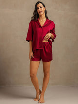[Vin] SilkSilky-DK 19Momme Halv ærme Notchkrage Dame Pyjamas 003