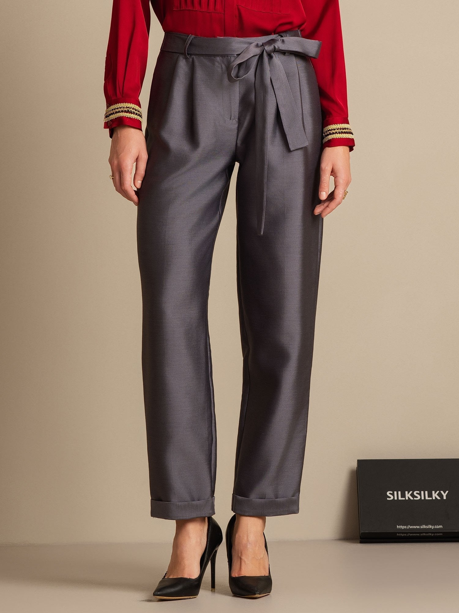 [Grå] SilkSilky-DK 32Momme Silke Womens Pants 007,
