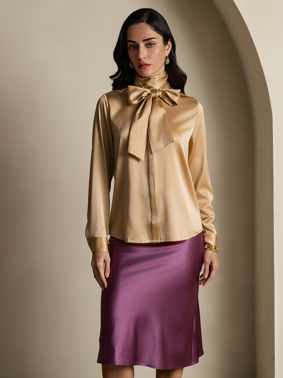 [Champagne] SilkSilky-DK 19Momme Silke Womens Shirt 001