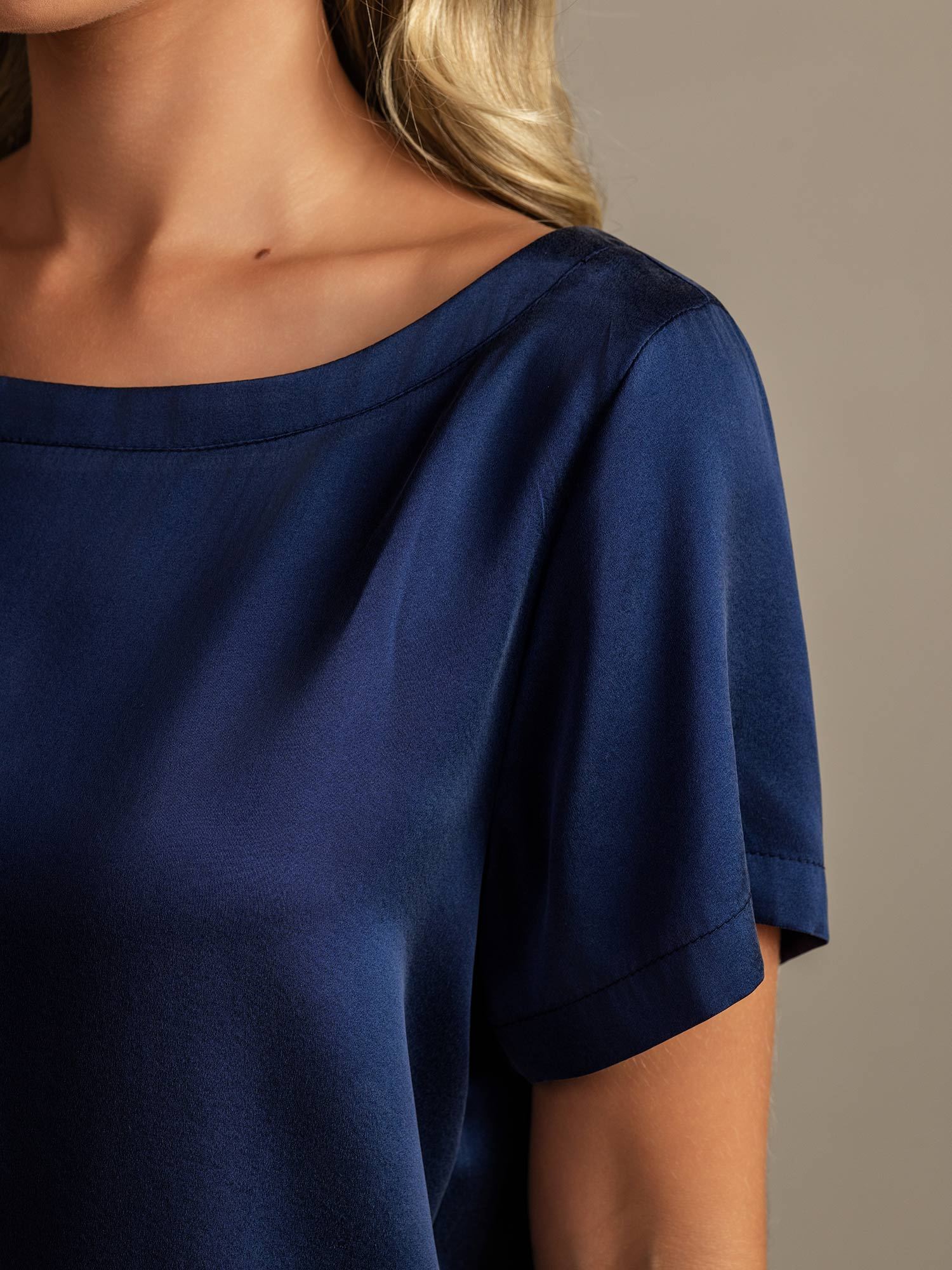 [Mørkeblå] SilkSilky-DK 19Momme Silke Womens Pajamas 004,