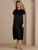 [Sort] SilkSilky-DK Short Sleeve Round Neck Kjole 007