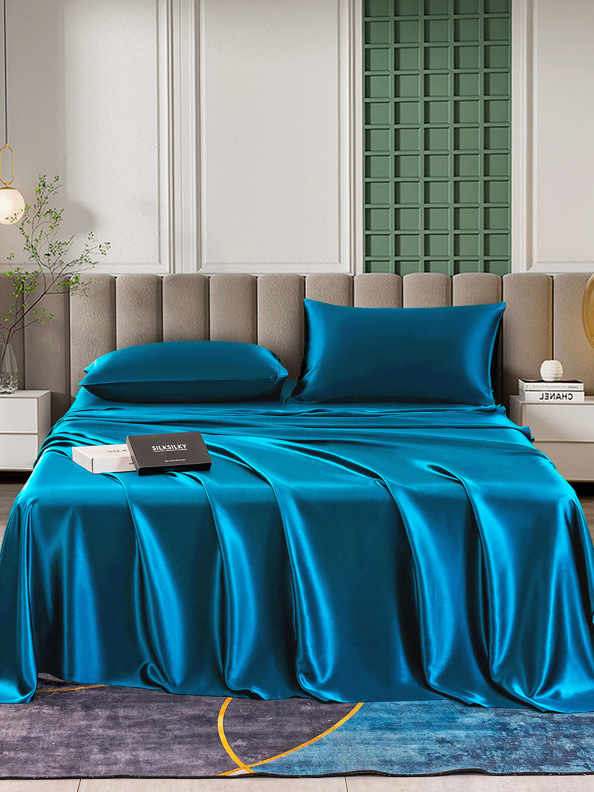 [Blågrøn] SilkSilky-DK 25Momme Bedding Set 001