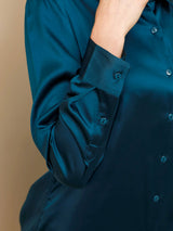 [Blågrøn] SilkSilky-DK Long Sleeve Lapel Collar Dameskjorte 003