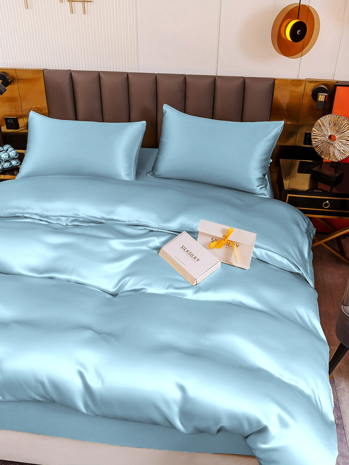 [Lyseblå] SilkSilky-DK 19Momme Bedding Set 003