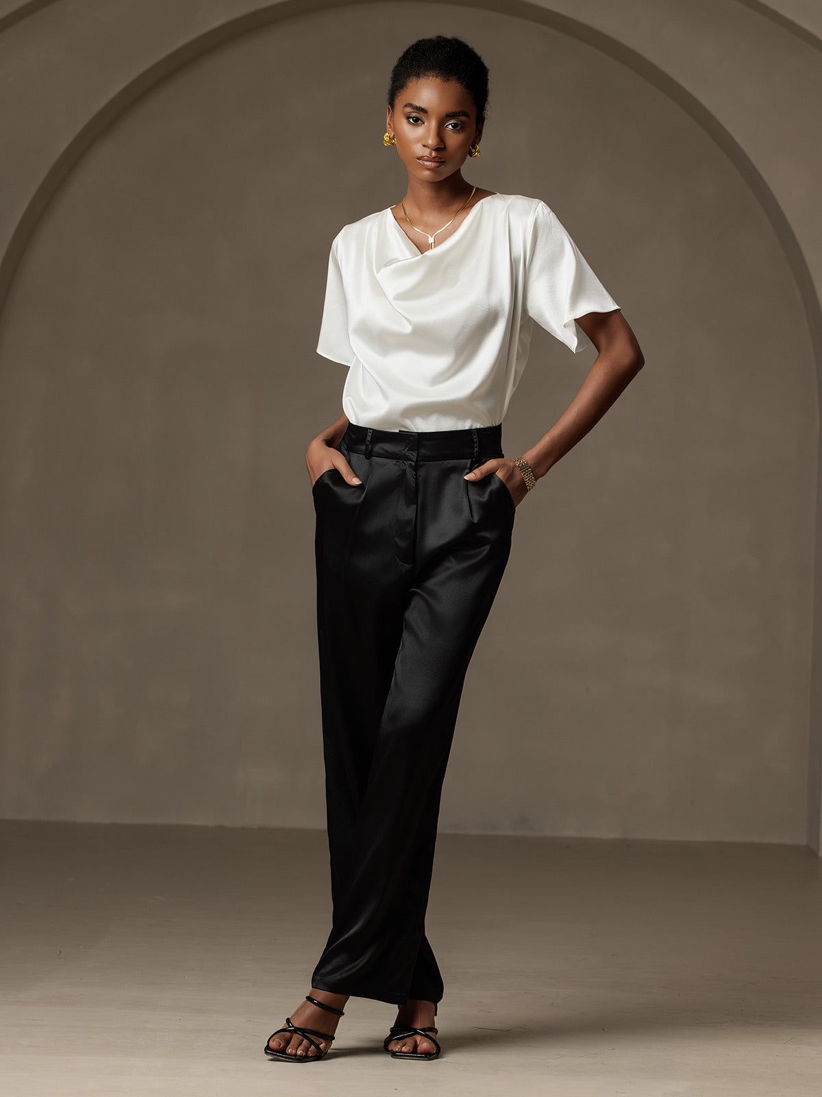 [Hvid] SilkSilky-DK 19Momme Silke Womens T-Shirt 006