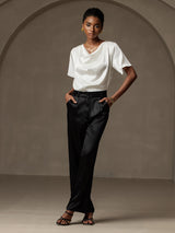 [Hvid] SilkSilky-DK Short Sleeve Cowl Neck Damebluser 006