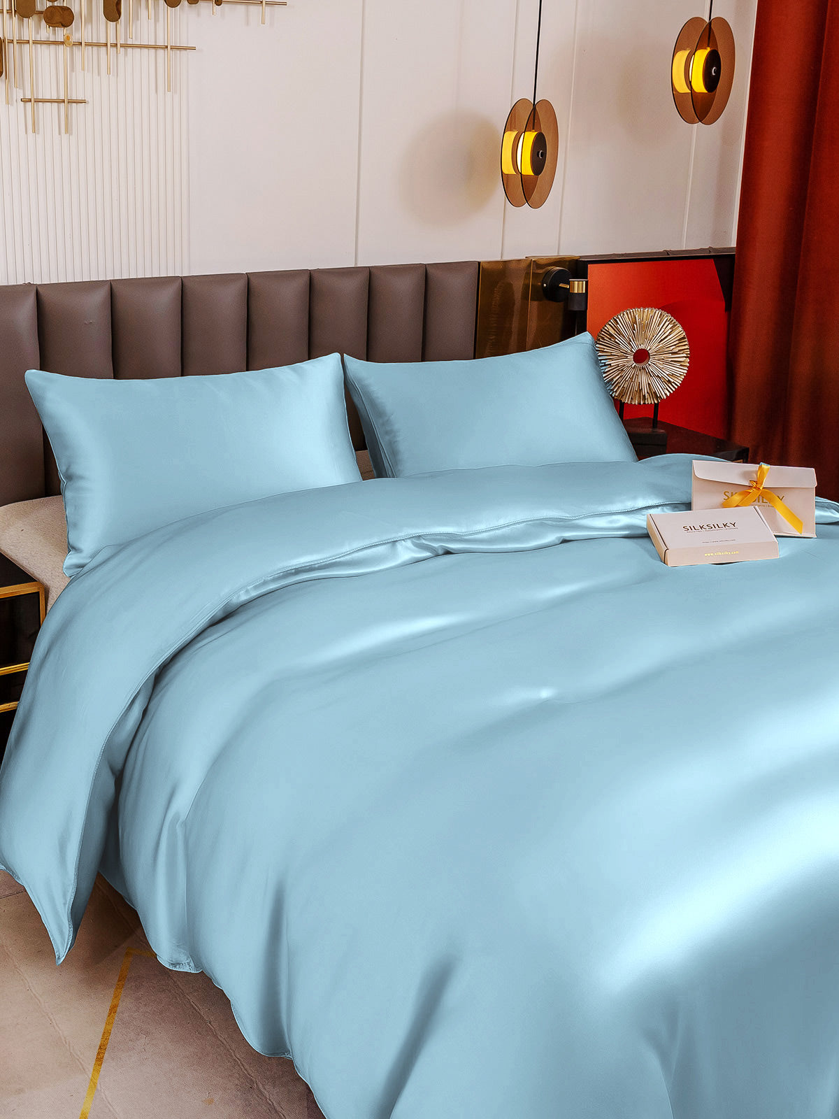 [Lyseblå] SilkSilky-DK 19Momme Bedding Set 004