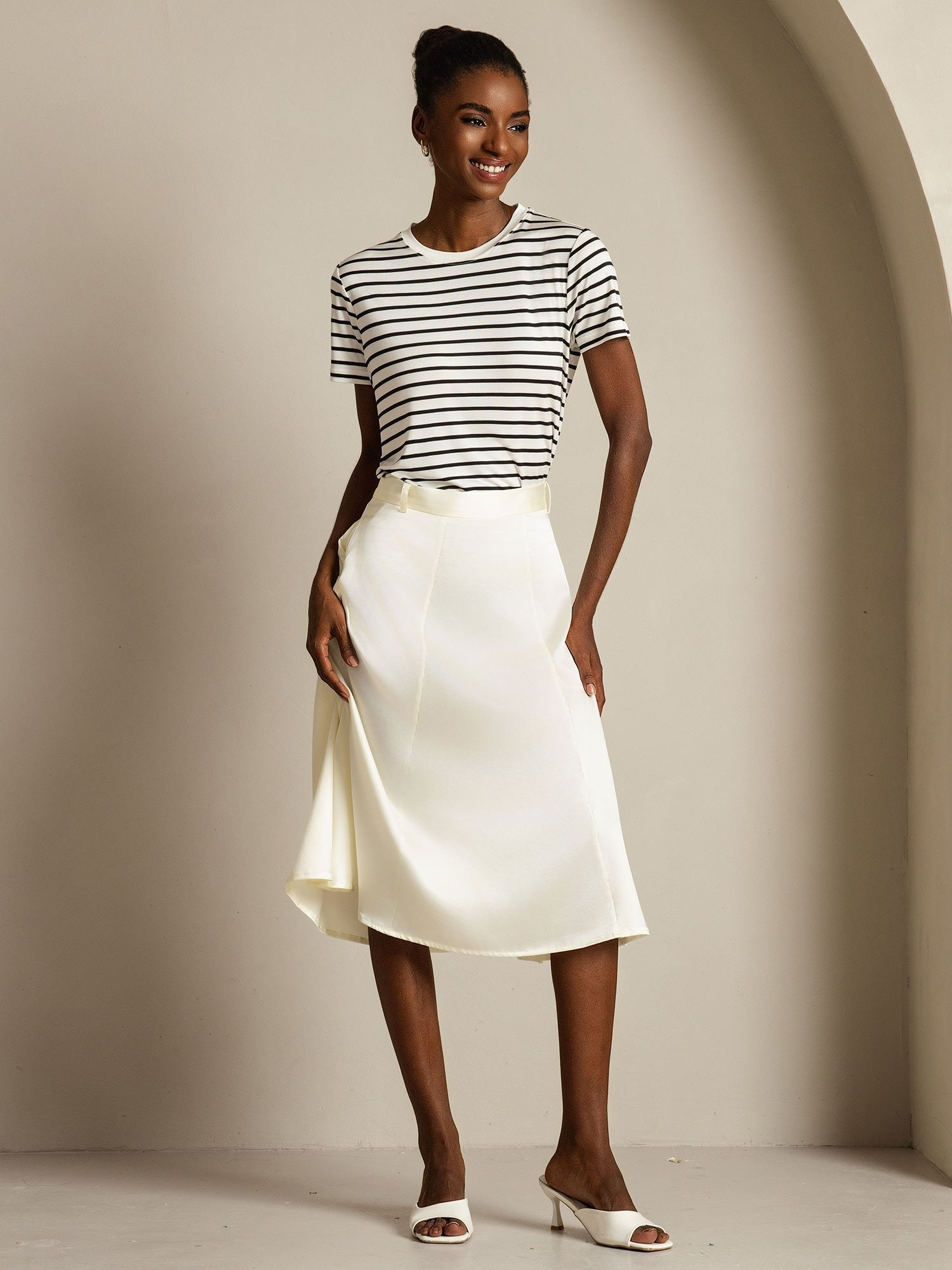 [HvidStribe] SilkSilky-DK Silke Womens T-Shirt 008