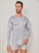 [Lysegrå] SilkSilky-DK Long Sleeve Round Neck Herre T-shirt 001