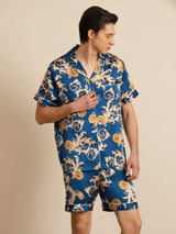 [Navy Drage] SilkSilky-DK Short Sleeve Notch Collar Pyjamas til Mænd 001
