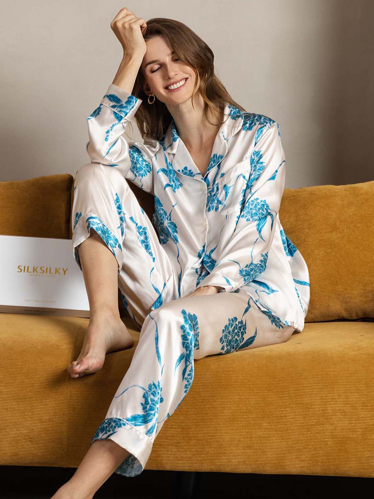 [Blå Blomster] SilkSilky-DK Womens Pajamas 004