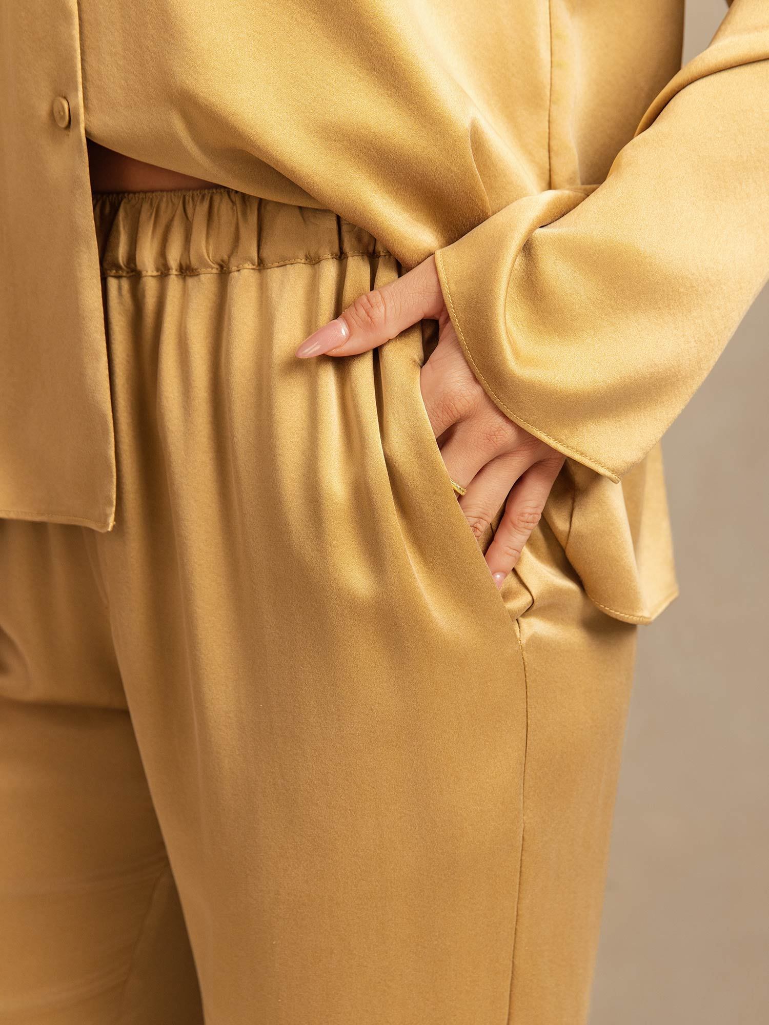 [Tan] SilkSilky-DK 19Momme Silke Womens Pajamas 005