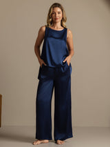 [Mørkeblå] SilkSilky-DK Sleeveless Scoop Neck Dame Pyjamas 007