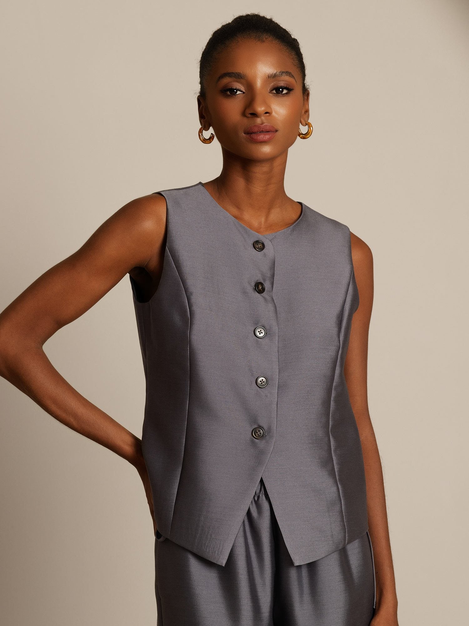 [Grå] SilkSilky-DK 32Momme Silke Womens Vest 005