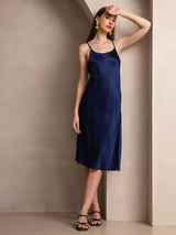 [Mørkeblå] SilkSilky-DK Sleeveless Kjole 006