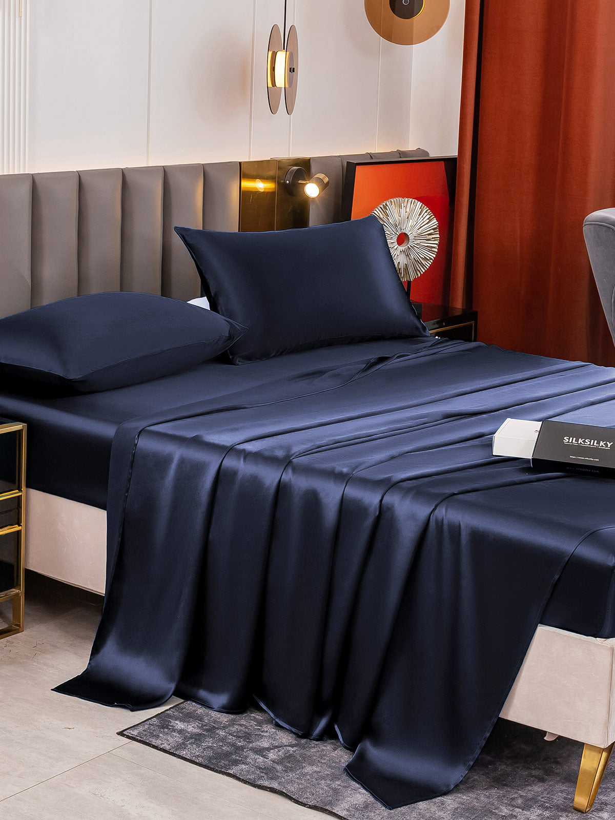 [Mørkeblå] SilkSilky-DK 19Momme Bedding Set 005