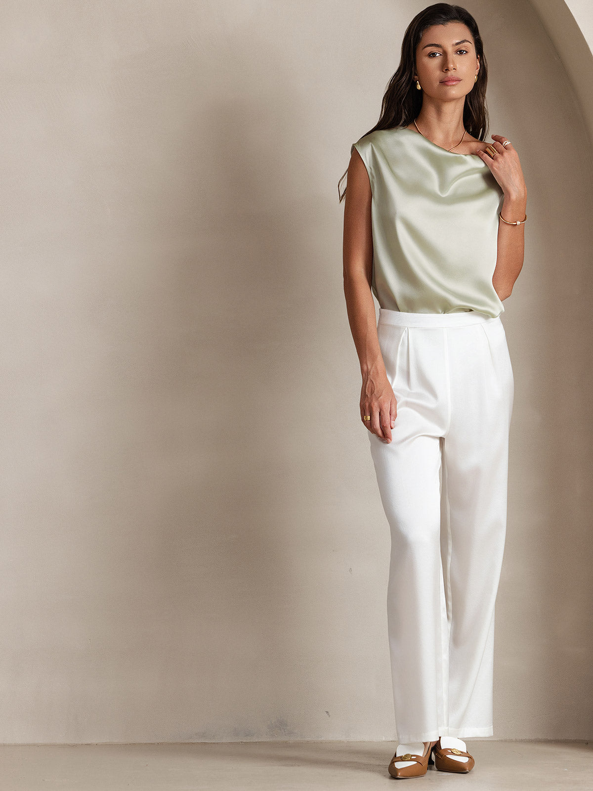 [Lysegrøn] SilkSilky-DK 19Momme Silke Womens T-Shirt 006