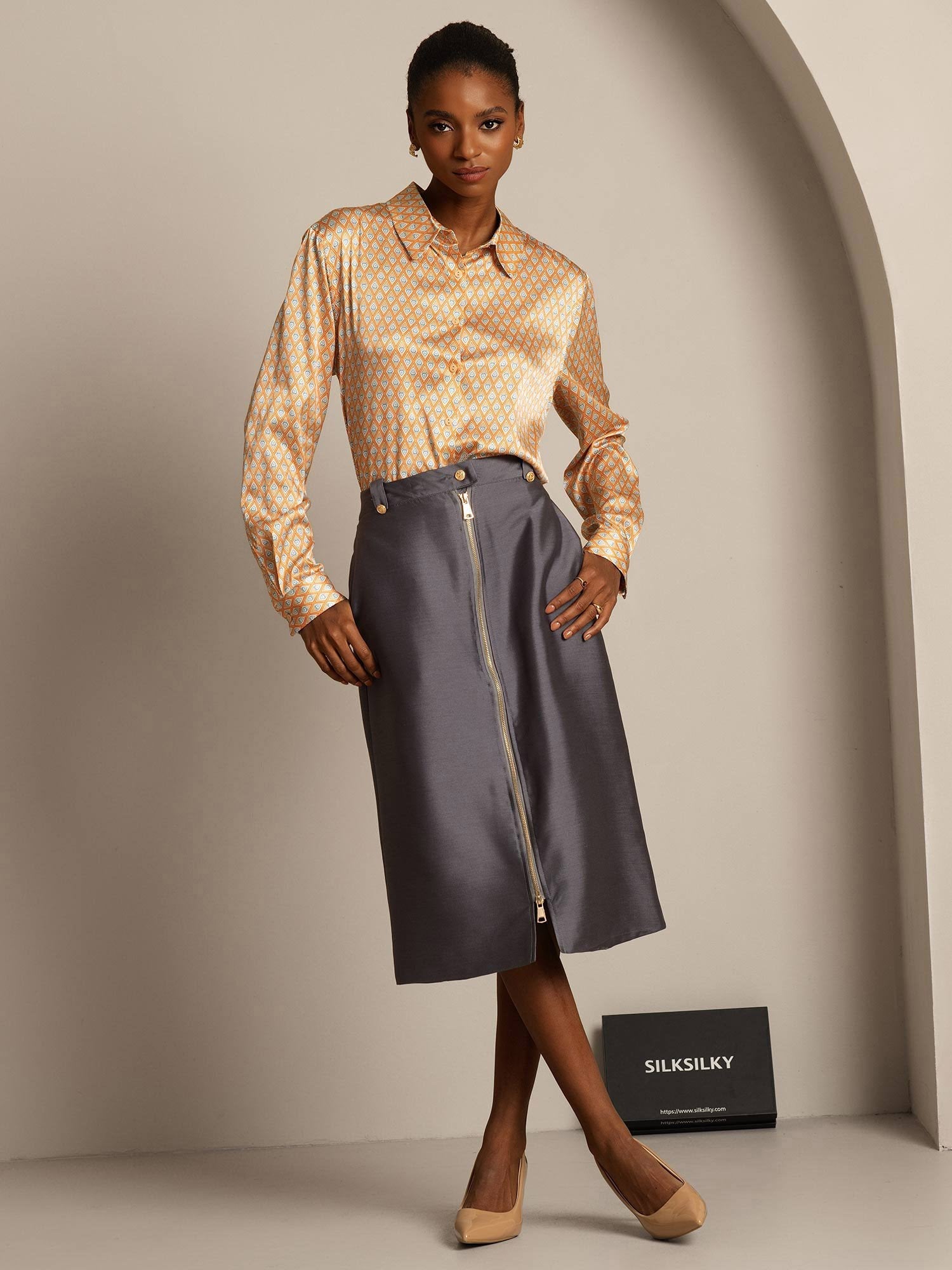 [Grå] SilkSilky-DK 32Momme Silke Skirt 007,