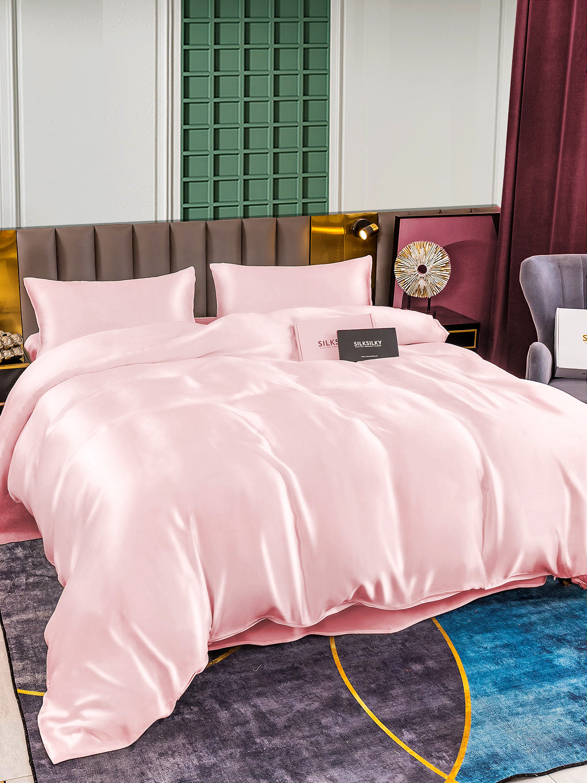 [Lyserød] SilkSilky-DK 25Momme Bedding Set 002