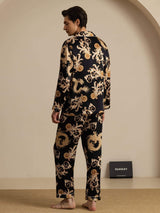 [Sort Drage] SilkSilky-DK Long Sleeve Notch Collar Pyjamas til Mænd 002