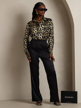 [Leopard] SilkSilky-DK Long Sleeve Lapel Collar Dameskjorte 008
