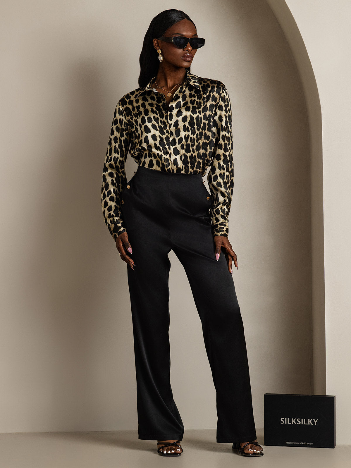 [Leopard] SilkSilky-DK Silke Long Sleeve Collar Dameskjorte 006