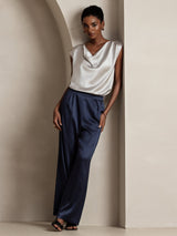 [Lysegrå] SilkSilky-DK Cap Sleeve Cowl Neck T-shirt til kvinder 006